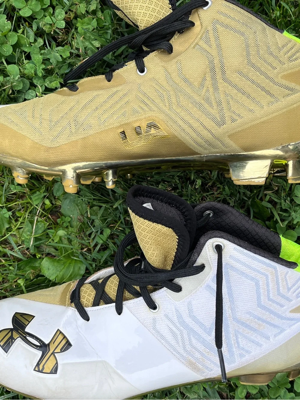 Under Armour Banshee White and Gold Football Cleats with Lime Interior size 11